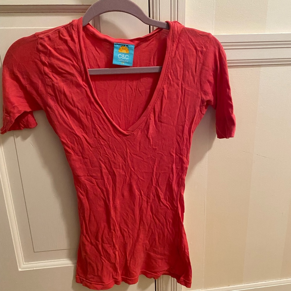 C & C California Coral Short Sleeve Shirt Size XS